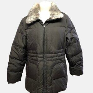 𝅺CUTTER & Buck Dark Brown Down Filled Winter Jacket Rabbit Fur Collar Large